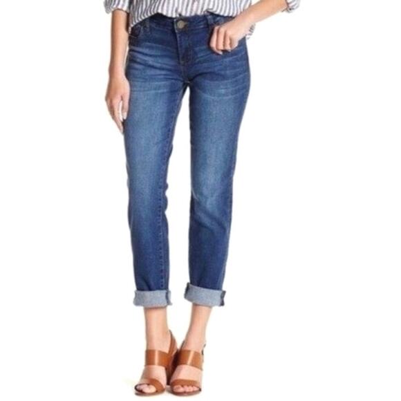 Kut from the Kloth Katy Boyfriend Jeans High Rise Blue Stretch Ankle Cuffed 12 - Picture 13 of 14